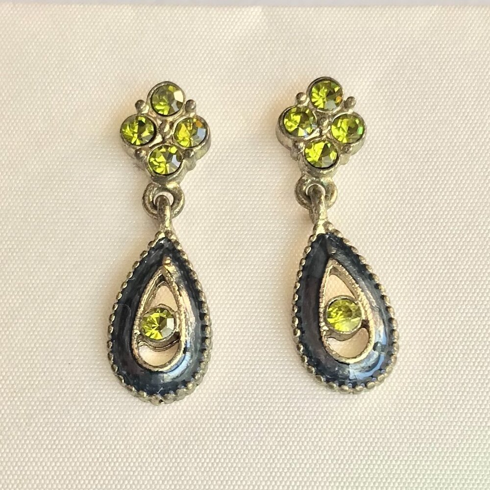 Y2K Vintage Green Peridot & Black Enamel Drop Earrings